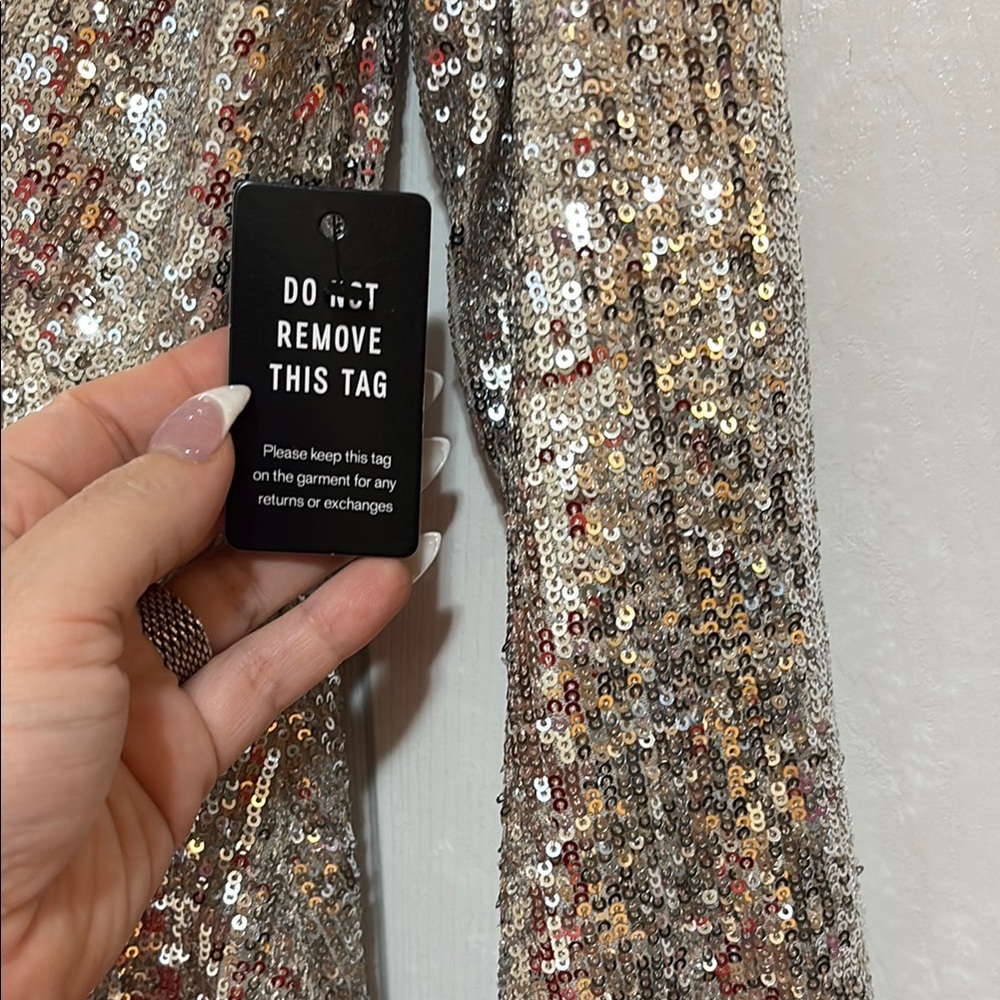 Express Nude & Silver Sequin Dress NWT SIZE M - Picture 3 of 5